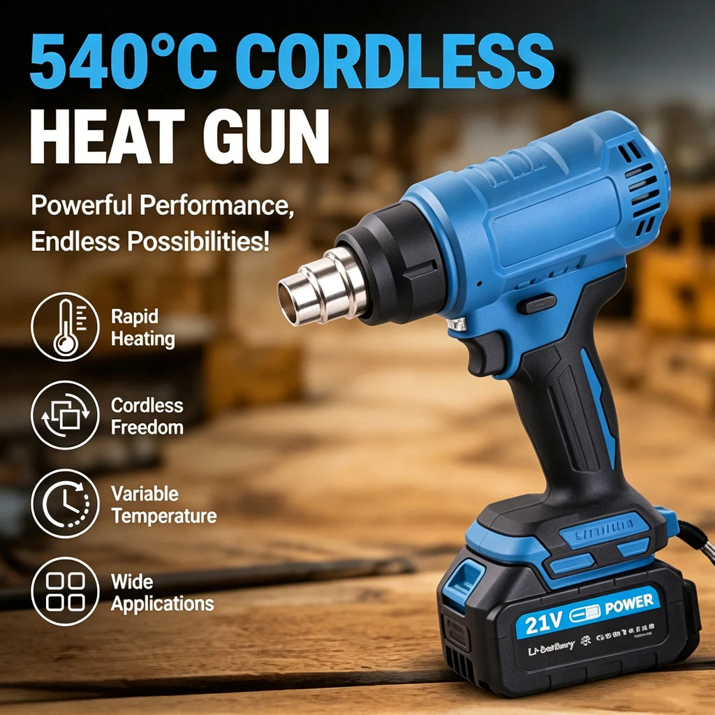 New 540℃ Electric Heat Gun Cordless Handheld Hot Air Gun 3 Nozzles Industrial Home Hair Dryer Machine for Makita 18V Battery