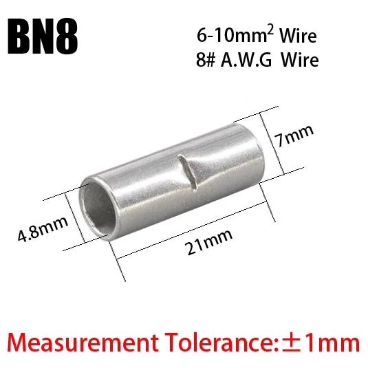 BN Copper Electrical Wire Cable Connection Crimp Sleeve Tubular Ferrule Lug Connector Non-Insulated Tube Butt Splices Terminal