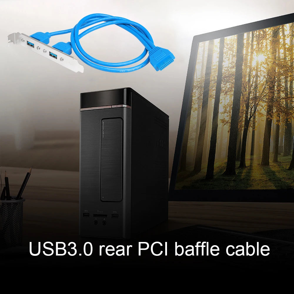 20-Pin Header Cable High Speed USB 3.0 Back Panel Expansion Bracket 2 Ports Motherboard 5Gbps Data Extension Cable