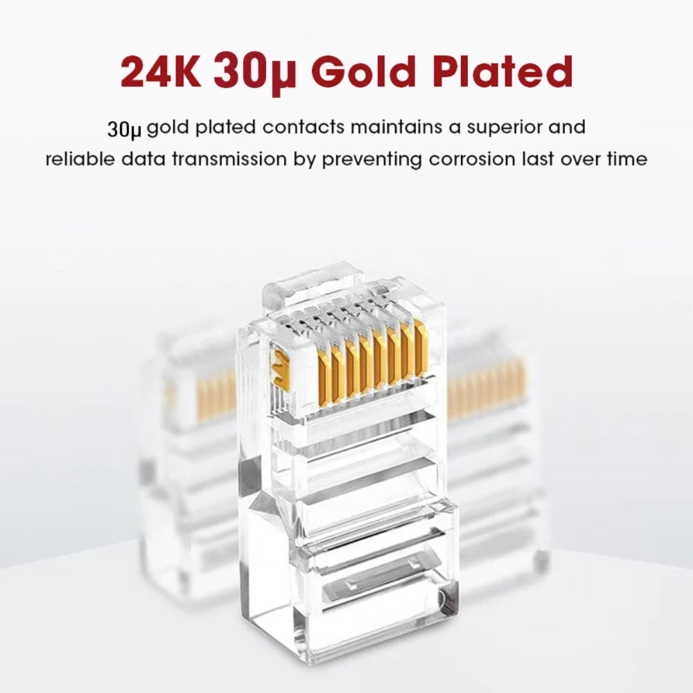Natalink RJ45 CAT6/5e Connector Network Unshielded Modular Plug Adapter 30μ Gold-Plated 8P8C Crimp UTP for Ethernet Cable