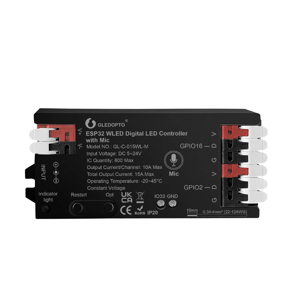 GLEDOPTO WLED LED Controller ESP32 Mic Music UART RGB IC Digital Lights Addressable String Lighting WS2811 WS2812B WS2815 SK6812