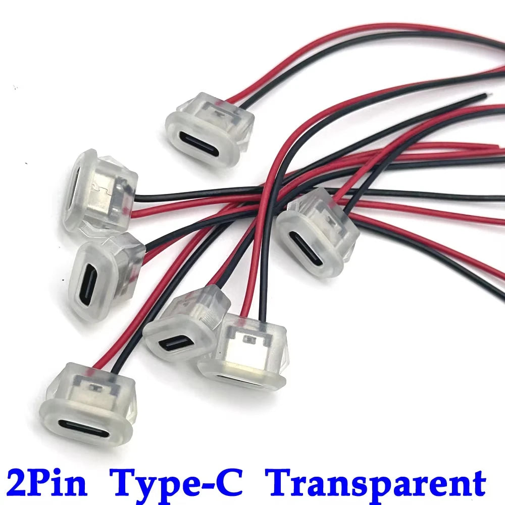 Type C Female Connector Waterproof USB C Female Jack Socket 2 Pin 3A Charging Port Power Cable Extension Direct Crimp Mount