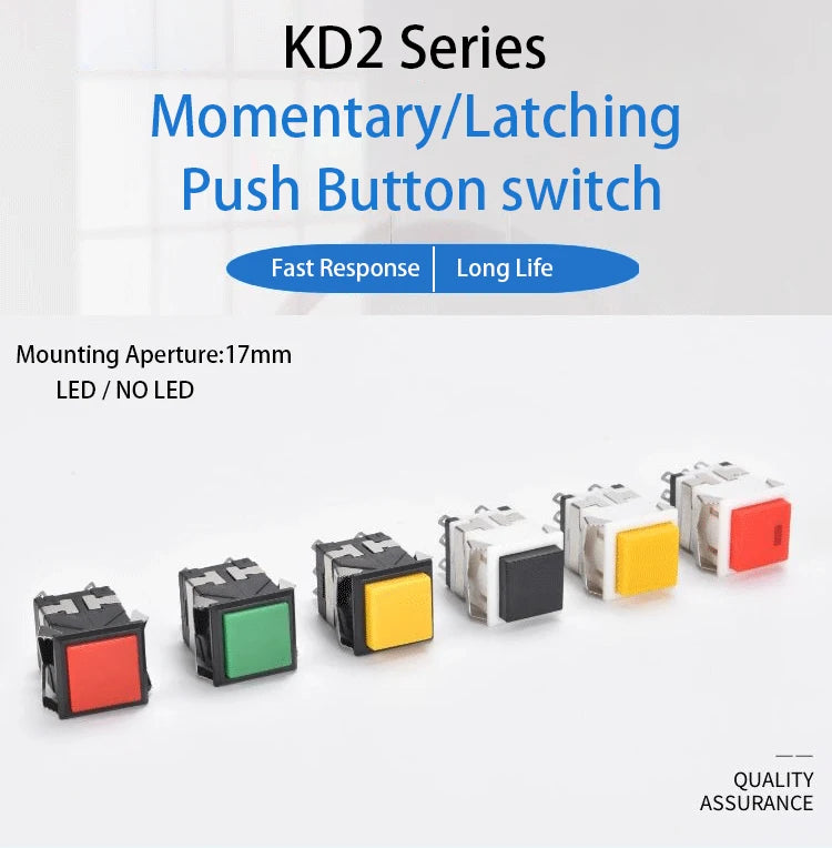 10PCS Momentary Latching KD2-21 22 23 24 Square Push Button Switch With LED Indicator 6PIN 8PIN 3A/250V 6A/125V ON-ON