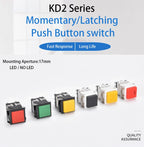 10PCS Momentary Latching KD2-21 22 23 24 Square Push Button Switch With LED Indicator 6PIN 8PIN 3A/250V 6A/125V ON-ON