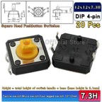 20 Pcs Tactile Pushbutton Switch 12*12*7.3MM Micro Switch Pushbutton A14 A24 Pushbutton Cover 12x12x7.3MM Square Head Pushbutton