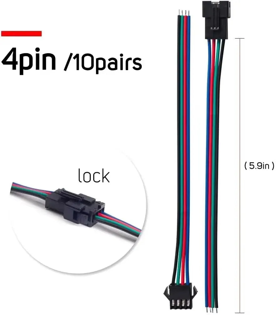 10 Pairs 2/3/4/5pin SM JST 15cm Cable Female/Male Connectors for Led Strip RGB 5050 3528
