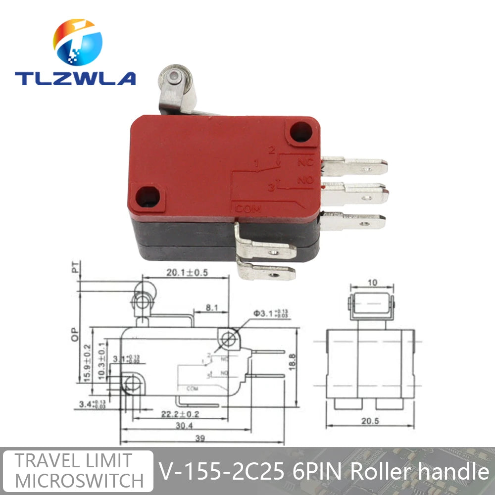 16A 250VAC SPDT Momentary Travel Limit Micro Switch 1NO1NC 3/6Pin Lever Roller V-15 V-151 V-152 V-153 V-154 V-155 Microswitch