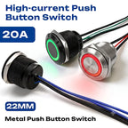 FILN 22mm 20A Waterproof Metal Push Button Switch Ring LED Lighted Pre-Wired High Current Power Switch Lamp for Car Boat Marine