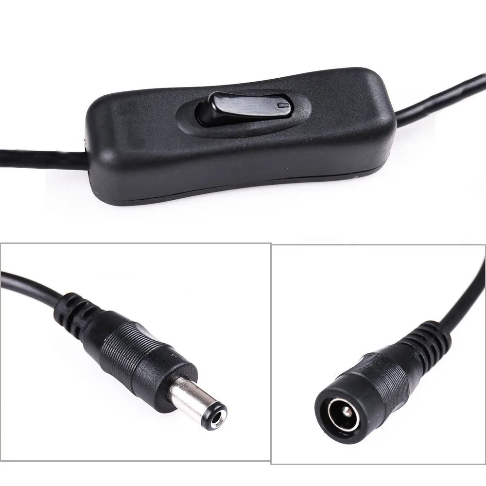 LED Strip Light Switch On/Off Cable DC Jack 5.5x2.1mm Male to Female Connector Inline Power Adapter 30cm Long 2A For LED Strip