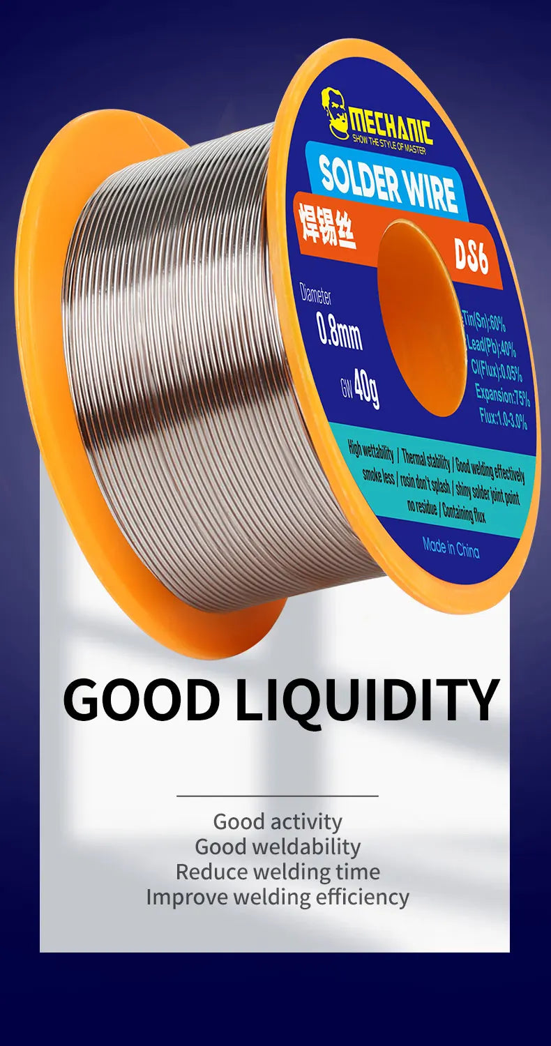 MECHANIC OFFICIAL DS6 40g Soldering Wire Rosin Core 0.3~0.8mm TinSolder Welding Wire Flux 1.0-3.0% BGA Soldering Repair tools
