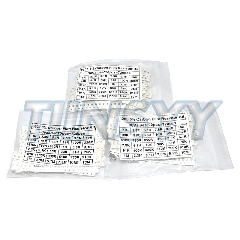 720PCS 0603 0805 1206 SMD resistors Assorted Kit 36Values 1R - 10M Resistors Assorted Set