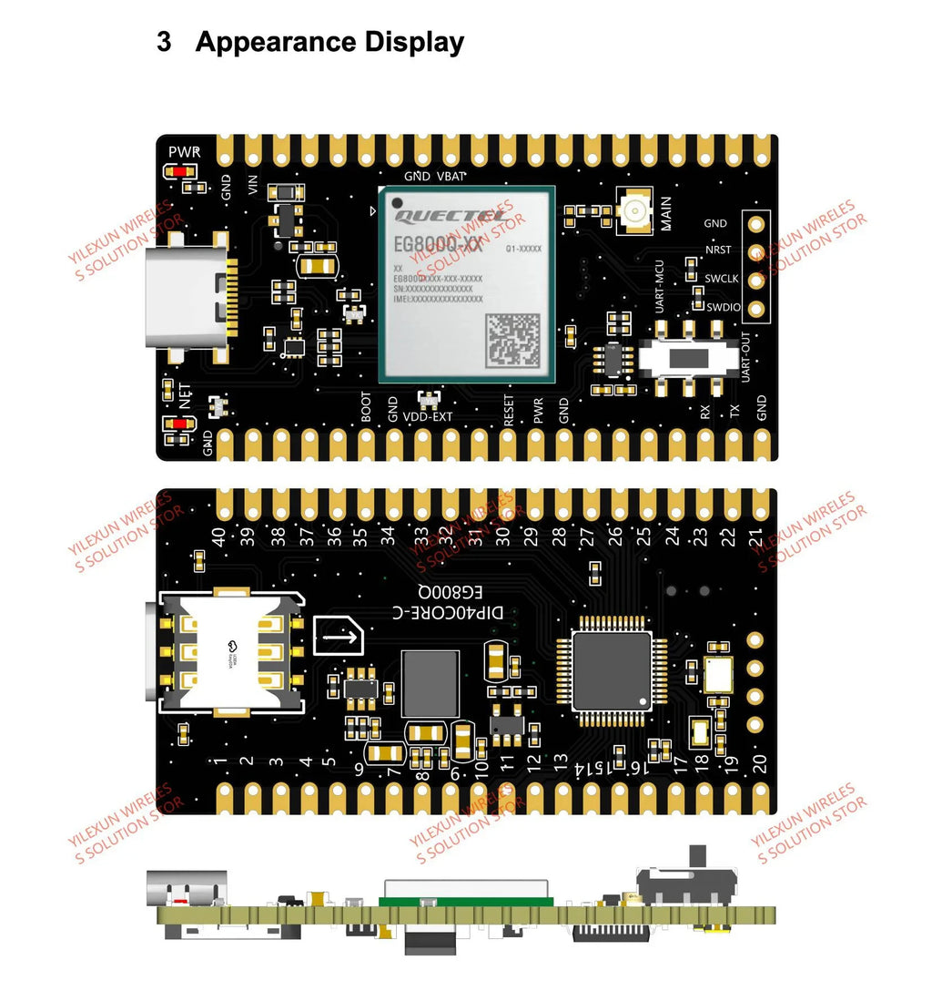 Quectel EG800Q-EU MCU STM32 40PIN DIP PCBA LTE CAT1 Module For Europe 2.4G WIFI Scan B1/B3/B5/B7/B8/B20/B28 Band SMS USB UART