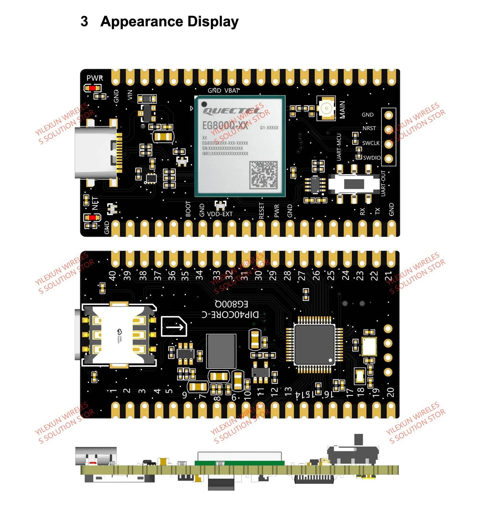Quectel EG800Q-EU MCU STM32 40PIN DIP PCBA LTE CAT1 Module For Europe 2.4G WIFI Scan B1/B3/B5/B7/B8/B20/B28 Band SMS USB UART