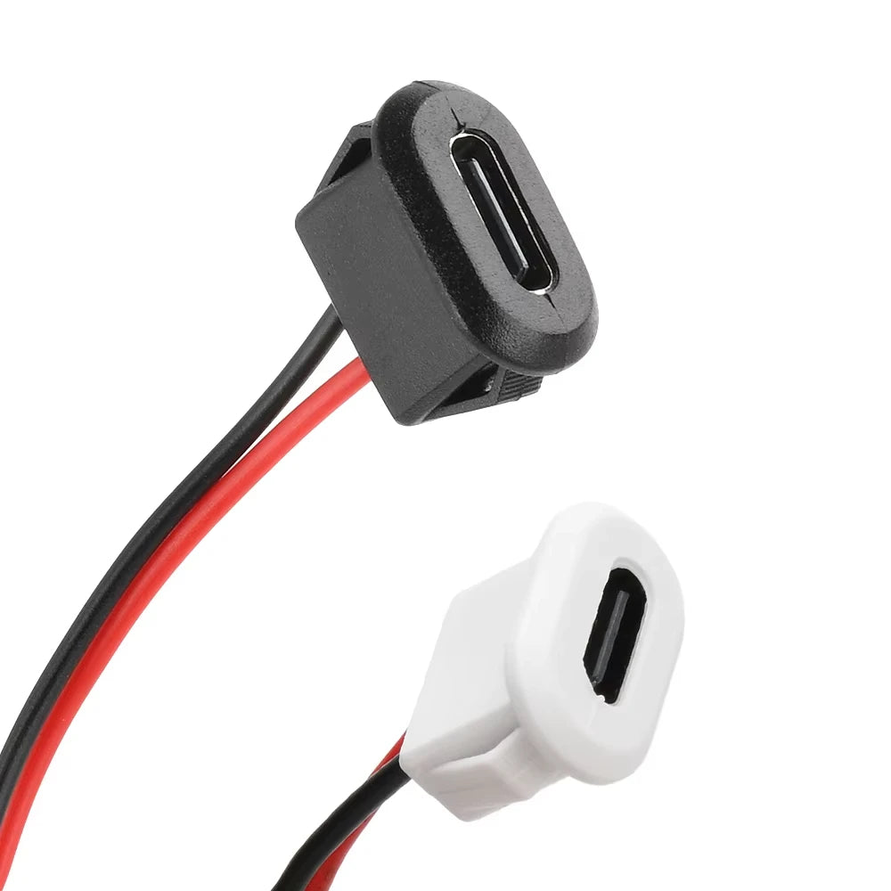 Type C Female Connector Waterproof USB C Female Jack Socket 2 Pin 3A Charging Port Power Cable Extension Direct Crimp Mount