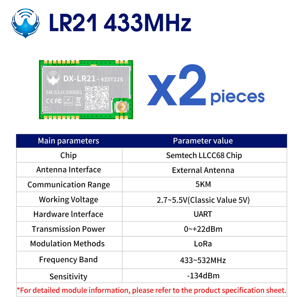 DX-LR22 LLCC68 LoRa UART Module AT Command 432-533/850-949MHz 5KM Long Range No Coding Required CE FCC for Arduino