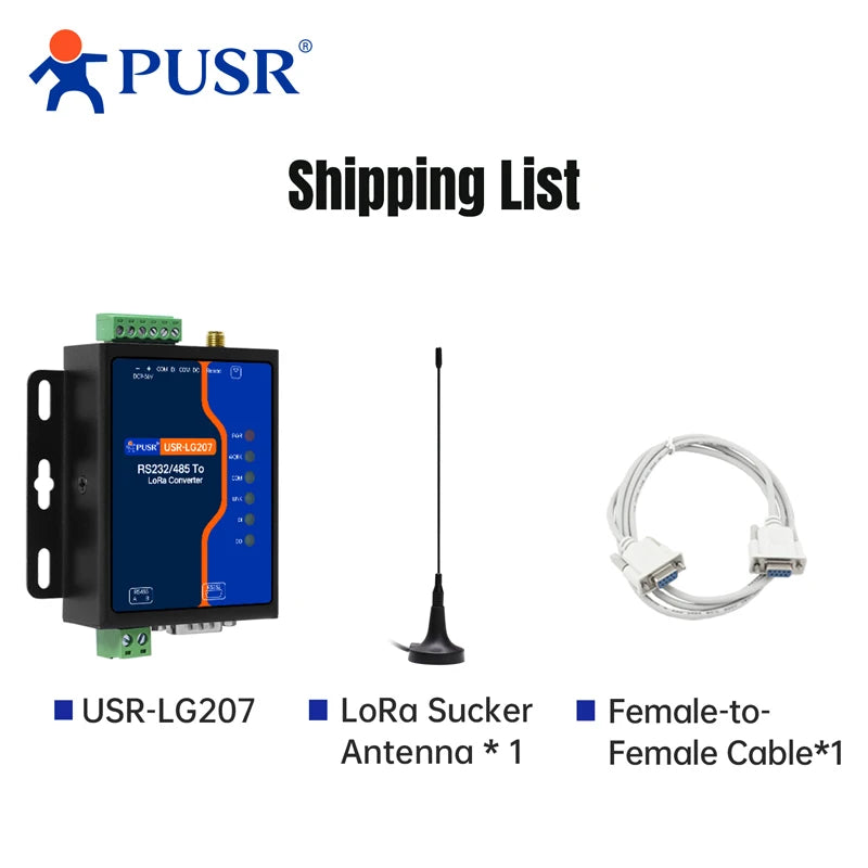 PUSR RS485/232 to LoRa Converter Point to Modbus TCP/RTU Gateway 8KM Data Transfer SX1262 DI+DO IO LoRa Wireless Modem USR-LG207