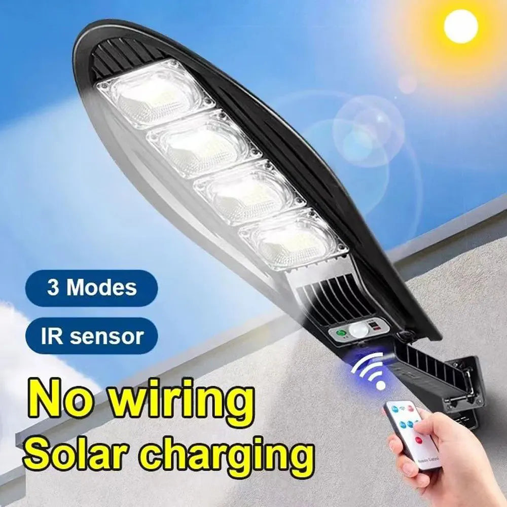 Solar Street Lights Outdoor Waterproof LED Garden Wall Lamp 3 Light Mode Remote Control Motion Sensor Lighting for Garage Gard