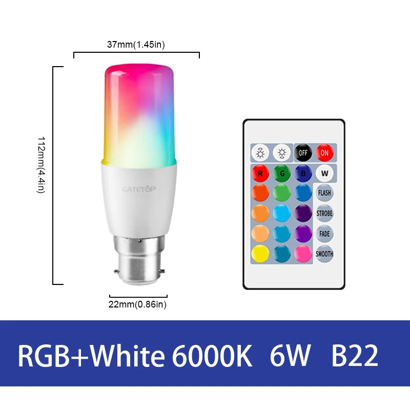 1-10PCS LED Intelligent RGBW Bulb GU10 E27 E14 24 Key Infrared Remote Control AC110V 230V 6W 10W Color Plus White Light Dimming