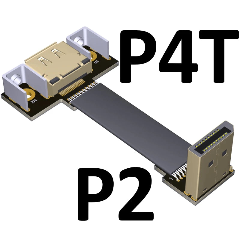 DisplayPort Ribbon Extension Cable Male-Female Flat EMI shielding FPC Cable DP 90 degree Angle Connector With mounting bracket