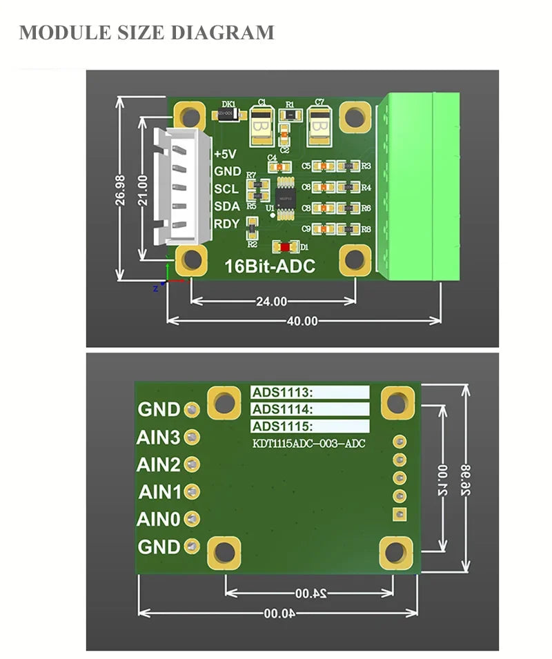 ADS1115 Sampling Module,Precision ADC Module,Low speed Four Channel Sampling Compatible with ADS1113/1114