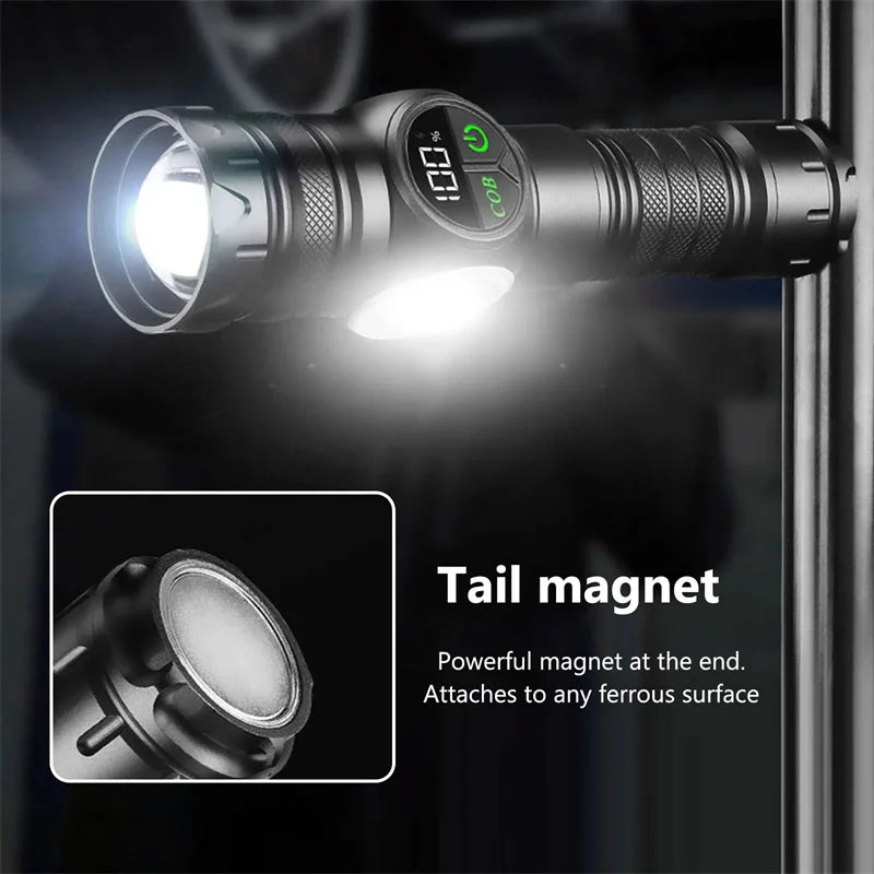 Magnetic USB Rechargeable LED Tactical Flashlight With COB Side Light Camping Fishing Torch