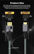 UGOURD 4K 144Hz HDMI to Mini HDMI Cable Bi-Directional Micro/Mini HDMI to HDMI Cable 4K@60Hz for Raspberry Pi Camera DV 2K165Hz
