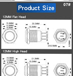 Metal Push Button Switch 12MM 3Pins 1NO1NC No Light waterproof Flat/High Head Momentary Latching Welding Foot Switch