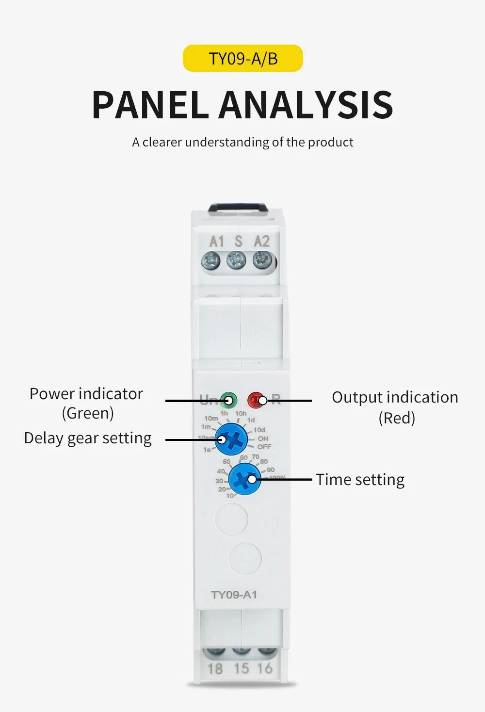 Din Rail Time Relay A Power-On Delay B Delay Disconnection AC/DC 12V-240V 16A 0.1S~10 Days Power-on delay automatic switch