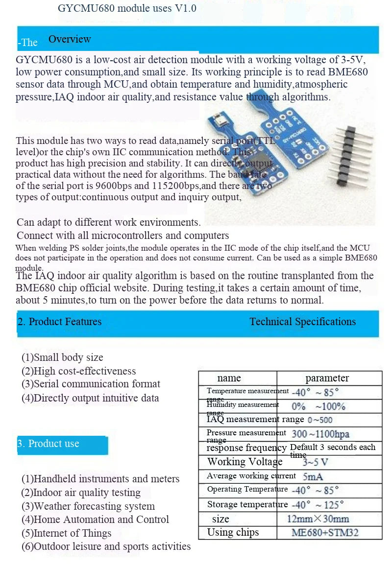 GY-MCU680 681 BME680 SGP40 Temperature, Humidity, Air Pressure, Indoor Air IAQ Sensor Module