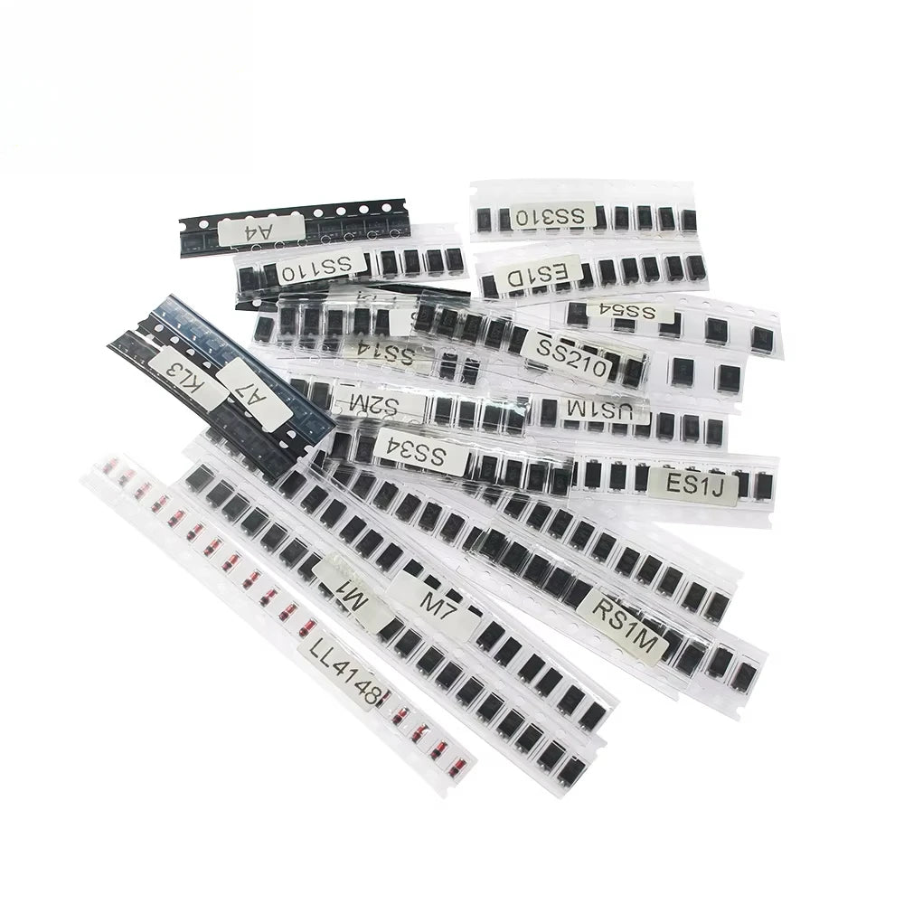 260PCS SMD Diode Assortment Kit Rectifier/Schottky/Switching Diodes M1/M4/M7/SS14/SS24/RS1M/US1M/SS34/SS54/BAT54C/BAT54S/LL4148