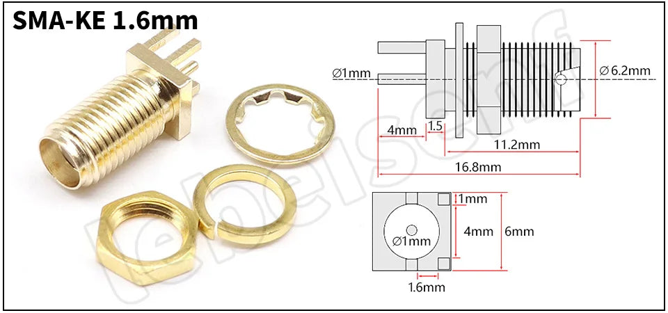 5pcs RP-SMA Female 16.5mm Jack Plug Adapter Solder Edge PCB Straight Right angle Mount RF Copper Connector Plug Socket