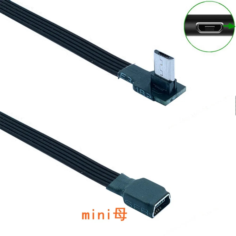 0.1M0.2M0.5M1M mini USB female to micro revolving connector, dash cam adapter cable, T-shaped port to Android navigation extensi