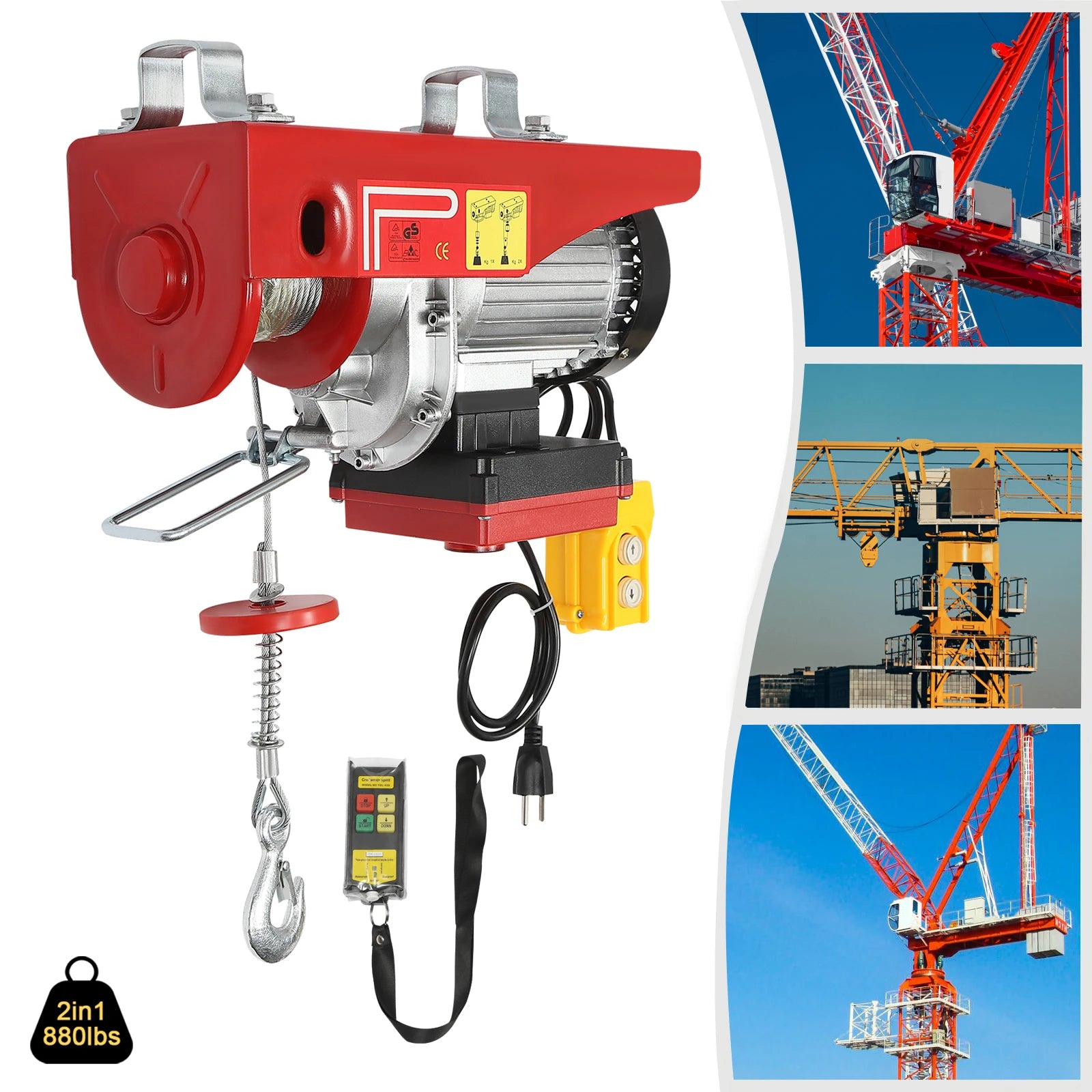 880LBS 110V Electric Winch, 2 in 1 Electric Hoist Winch with 328ft Wireless Remote Control Emergency Stop Heavy Duty Lift Hoist for Factory Garage Warehouse