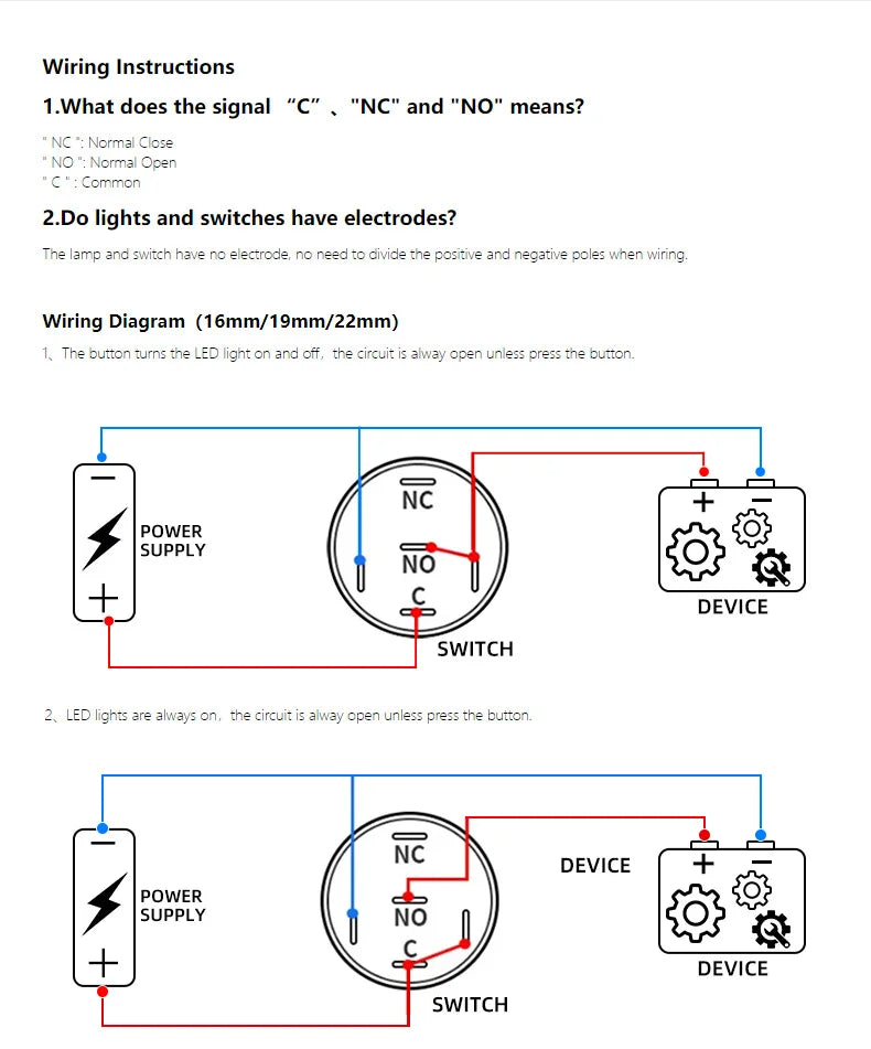 Metal Switch Button Push With Wire Waterproof on off 12mm 16mm 19mm 22mm Momentary/Latching Led Light Start Stop 5V 12V 24V 220V