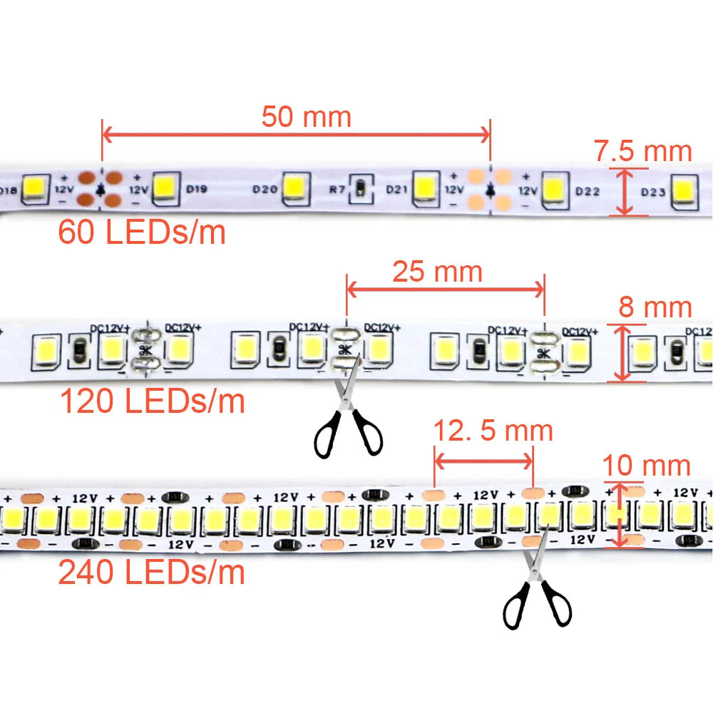 12V 24V LED Strip 2835 120LEDs/m Home Lamp Strip Pink Red Ice Blue Green Golden Yellow Orange Flexible Waterproof Soft Lamp Bar