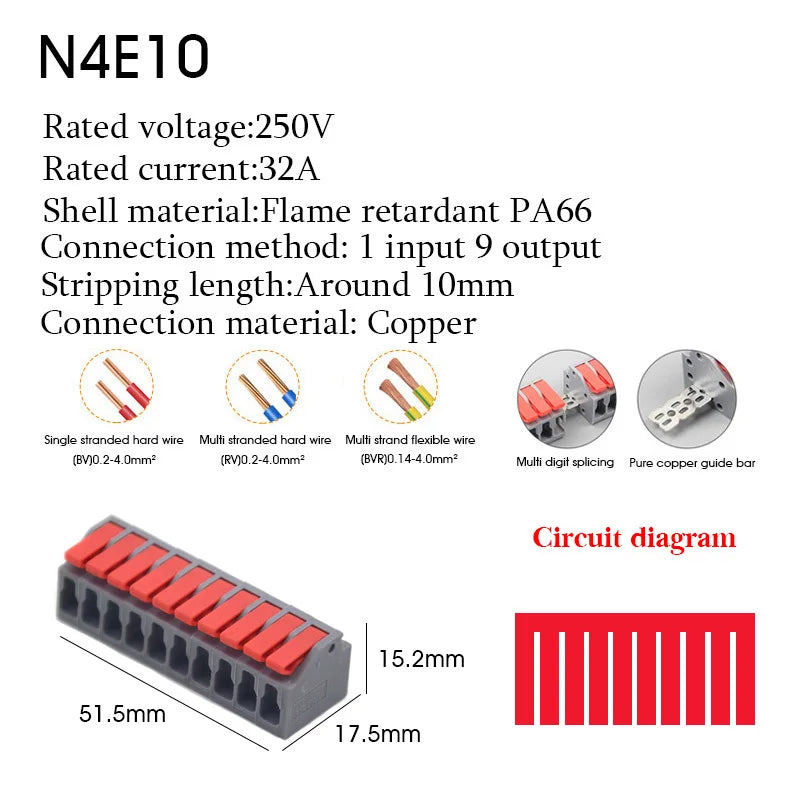 1PC Wire Connector Electric Cable Led Conectors Fast Terminals Blocks Docking Butt Household Electrician Tools For 4mm² 6mm²