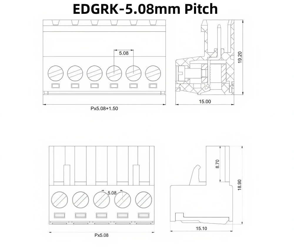 1set 2EDGRK 2.54mm 3.5mm 3.81mm 5.08mm 7.62mm Pitch 15EDGRK 2P 3P 4P 5P 6P~12PIN Solderless Docking Type PCB Terminal Connector