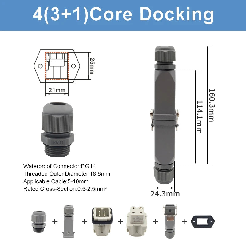 HA Heavy Duty Connector Kit 4/5/6/8 Core Pins Male&Female Insert Plug HDC-HA Rectangular Waterproof Industrial Aviation Socket