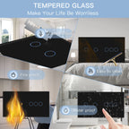 BSEED Touch Switches 1/2/3Gang 1Way Wall Light Switches Blue LED Backlight Glass Sensor Screen Home Switches Black EU Standard