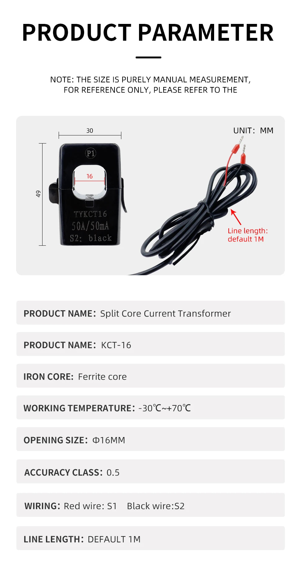 3pcs Split Core Current Transformer Clamp On CT Snap 30A/30mA 40A/40mA 50A/50mA 100A/100mA 1000:1 2000:1 KCT16