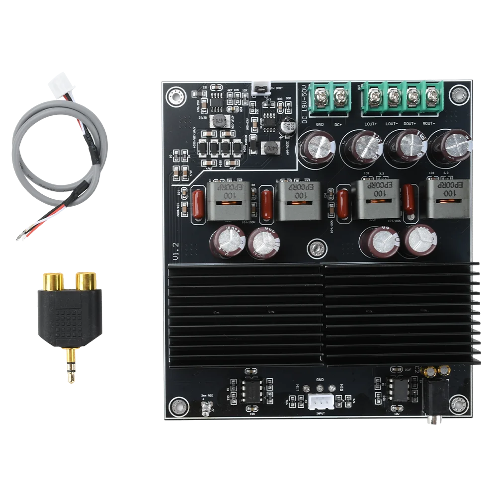 DC 19-50V HIFI Dual Core TPA3255 Stereo Amplifier Board 2 Channel 600W+600W Class D Digital Power Amplifier TL072 OP AMP