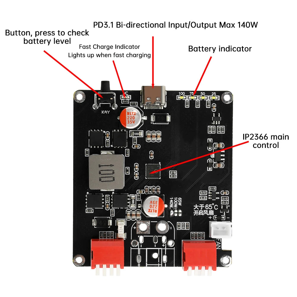 2S 3S 4S 5S 6S BMS Charger Module 140W Bidirectional Fast Charger Module IP2366 Lithium Battery Charging Board USB to DC