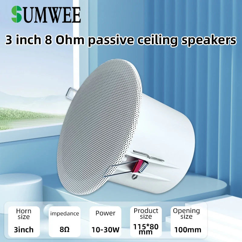 3 Inch 10W Wall Ceiling Speakers 8 ohm Impedance Full Range Stereo Sound Embedded Passive Speakers Home Background Music System
