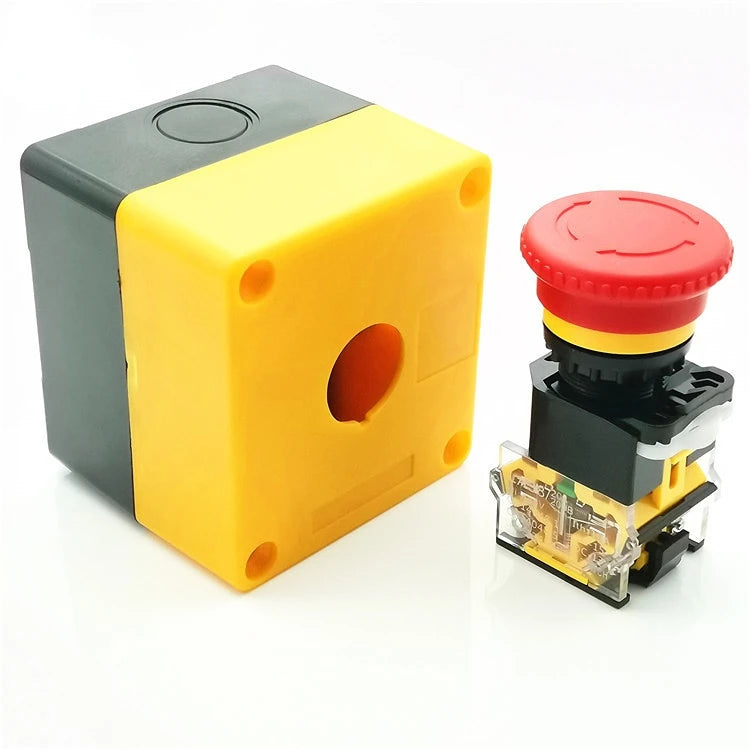 OMCH Self-Locking Button Switch with Box, Mushroom Head, Red Sign, NO + NC, AC660V, 10A, Emergency Stop