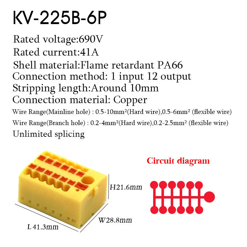 1PC 225 Series Wire Connectors Plug-in Electrical Terminal Block Spliceable One In Multiple Out Splitter Guide Rail Junction Box