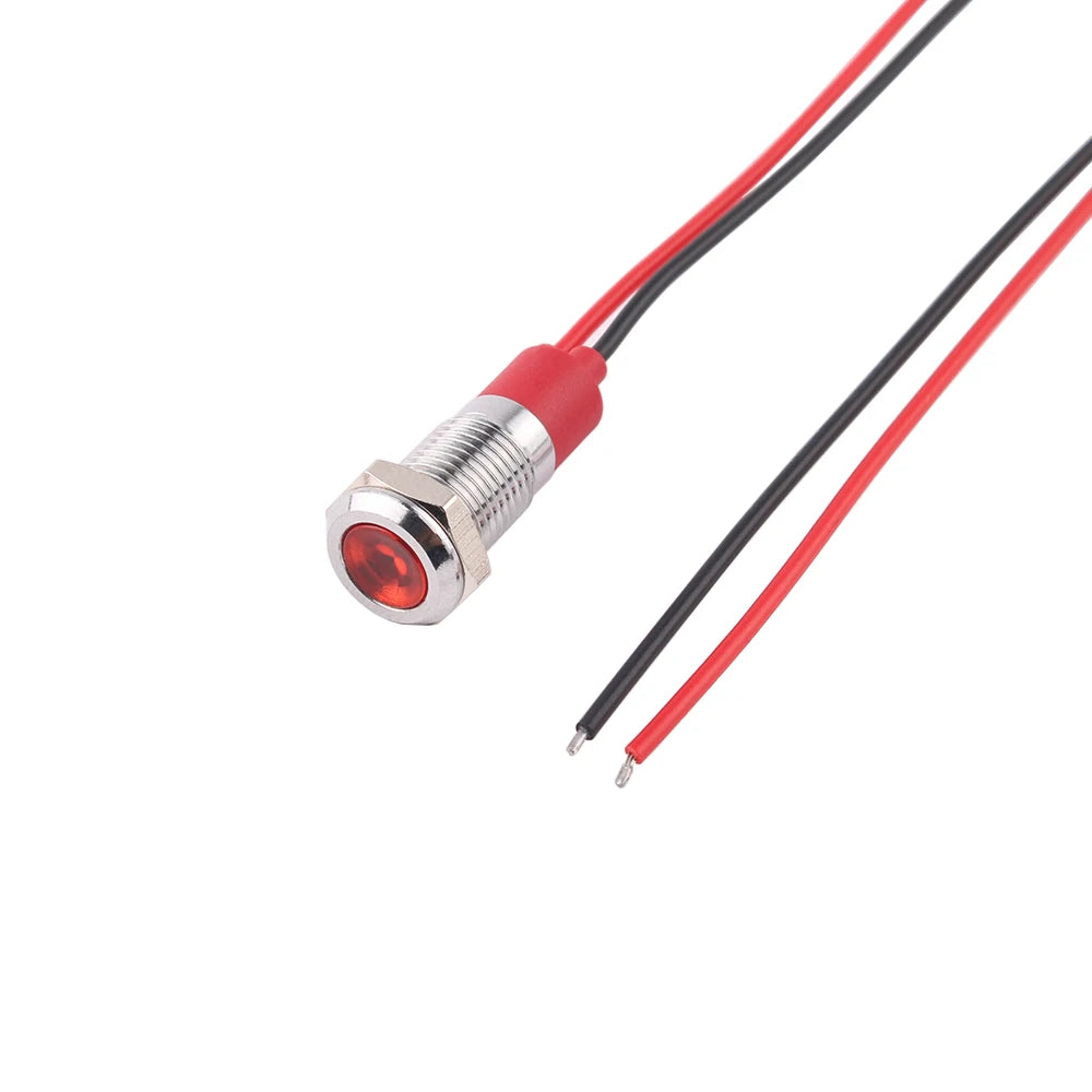 6/8/10/12mm Waterproof Warning LED Metal Indicator 3-6V 12-24V 110-220V Machine Car Working Red Yellow Blue Green White