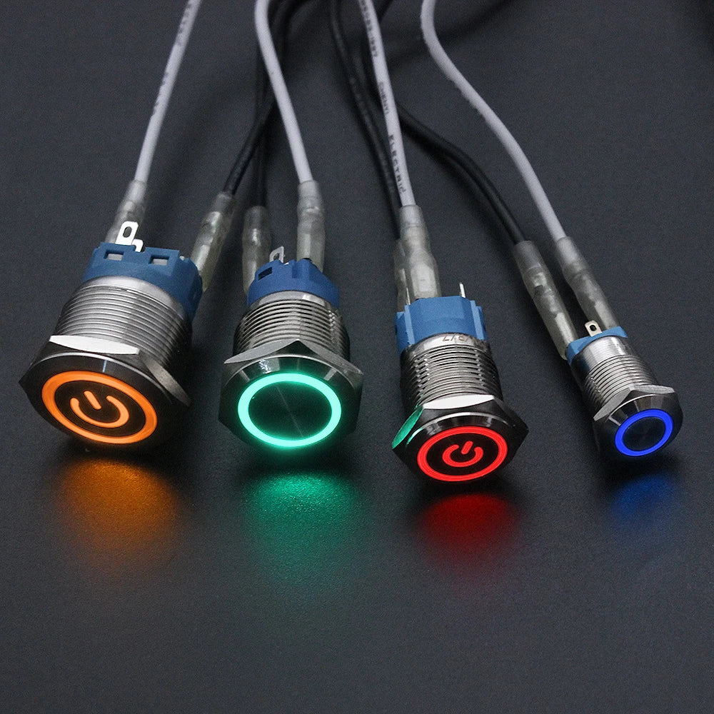 12/16/19/22mm Waterproof Metal Push Button Switch LED Light Momentary Car Engine Power Switches 5V 12V toggle 220V Volt