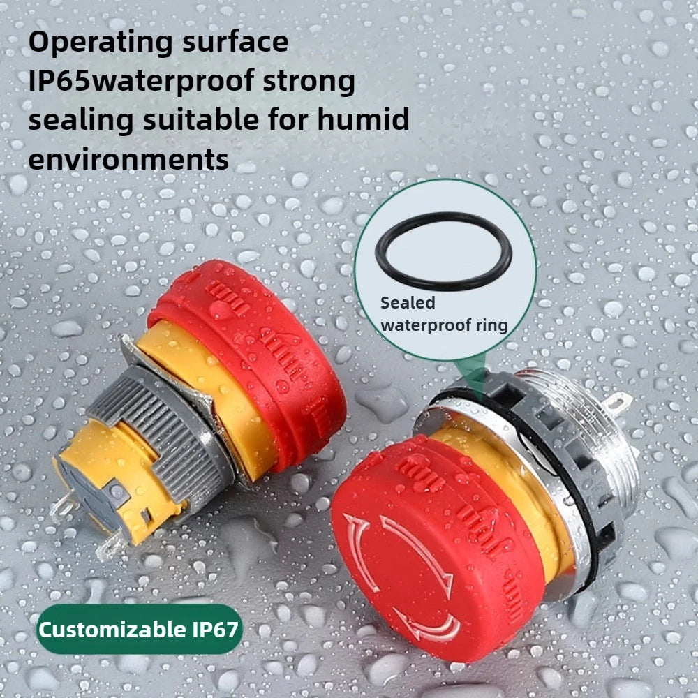 16/22mm Plastic Emergency Stop Power Push Button Switch Anti-slip IP65 Waterproof Mushroom Head Rotation Reset 1NO 1NO1NC