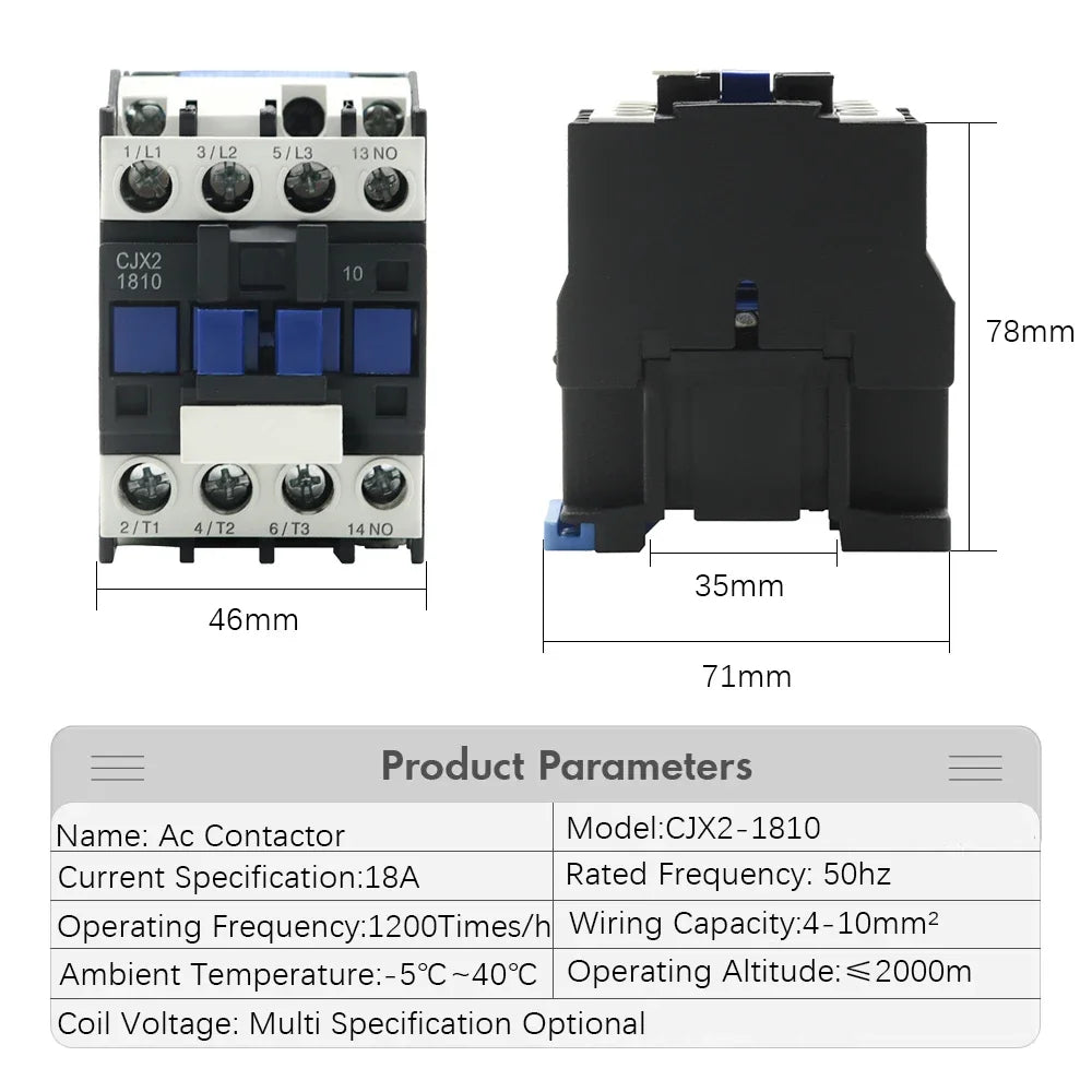 EARU Three Phase LC1 CJX2-1810 18A NO Coil Voltage AC Contactor 380V 220V 110V 24V 50/60Hz Din Rail Mount 3Pole+1NO Normal Open