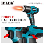 HILDA Cordless Heat Hot Air Gun Temperature Adjustment Electric Shrink Wrapping Tool Dryer With Nozzles for Makita 18V Battery